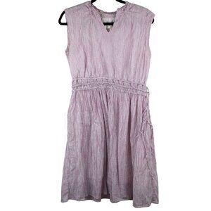 EUC Caslon Petite L Pink & White Striped Sleeveless‎ Dress With Shirred Waist